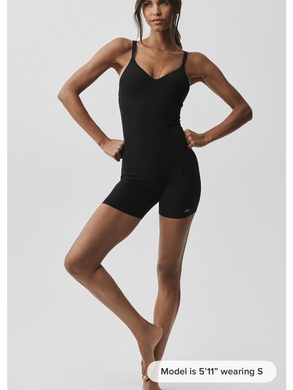 ALO Yoga Black Fitted Romper with Thin Straps